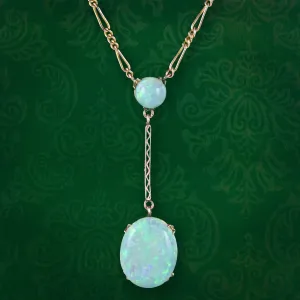 Antique Edwardian Opal Lavaliere Necklace 9ct Gold