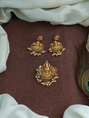 Antique Lakshmi Pendant Set with Earrings