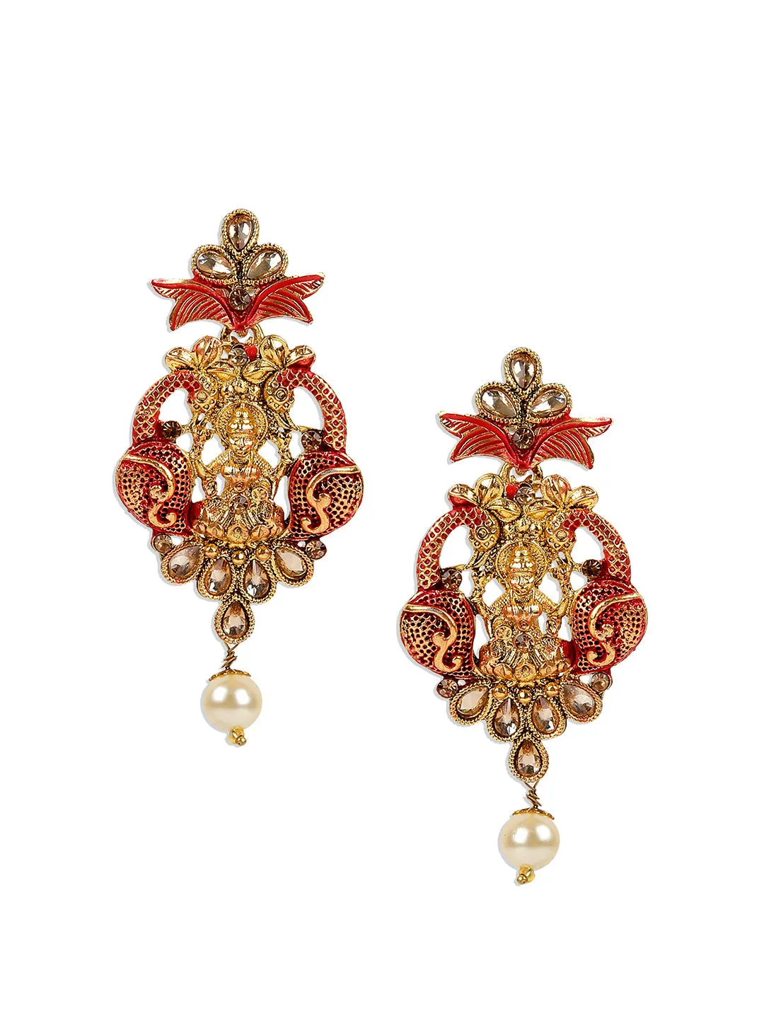 Antique Matte Gold Finish Meenakari Pearl Temple Jewellery - Anikas Creation