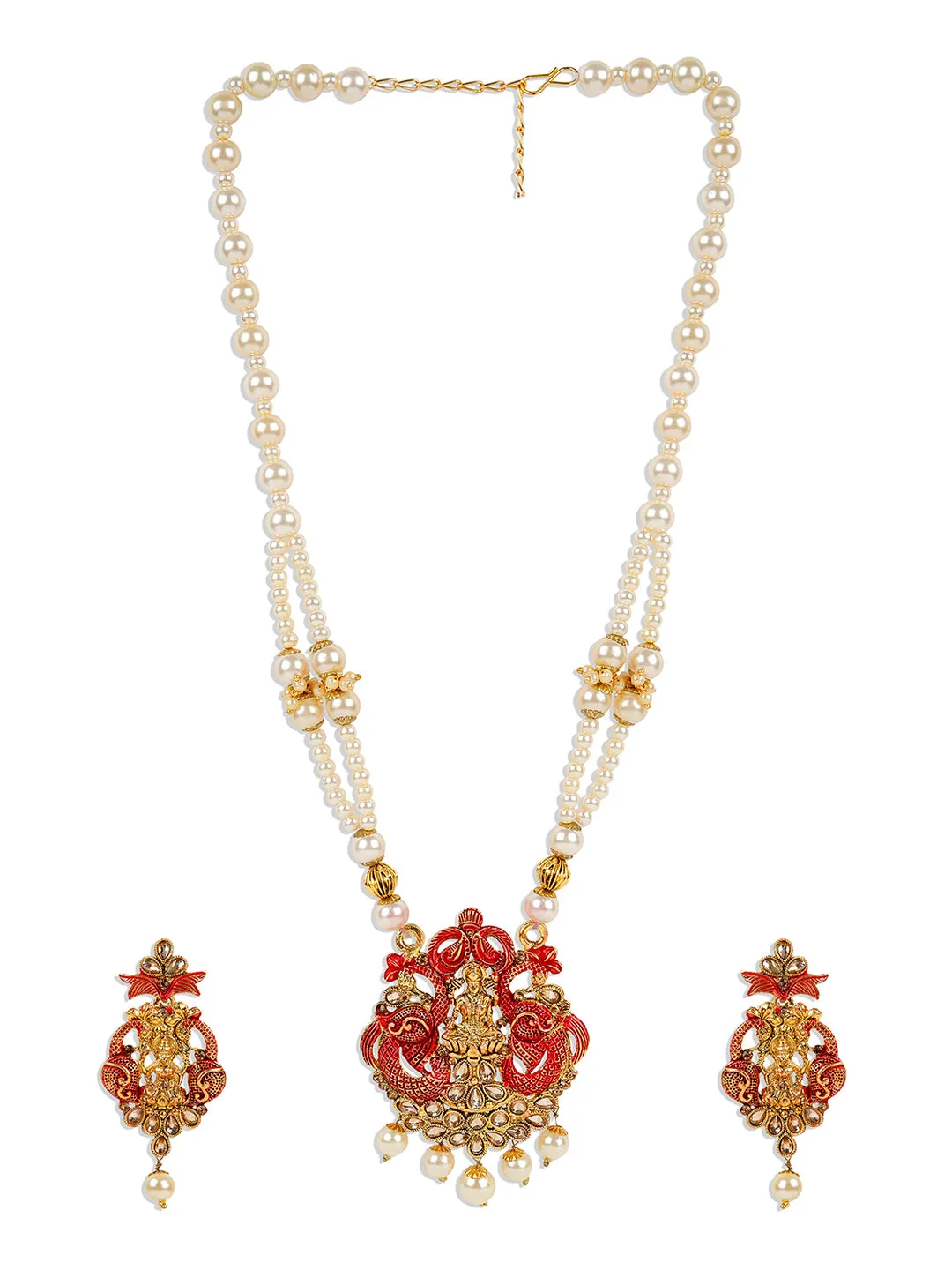 Antique Matte Gold Finish Meenakari Pearl Temple Jewellery - Anikas Creation