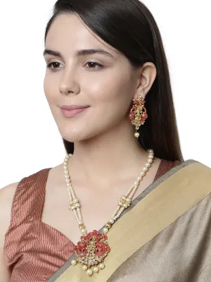 Antique Matte Gold Finish Meenakari Pearl Temple Jewellery - Anikas Creation