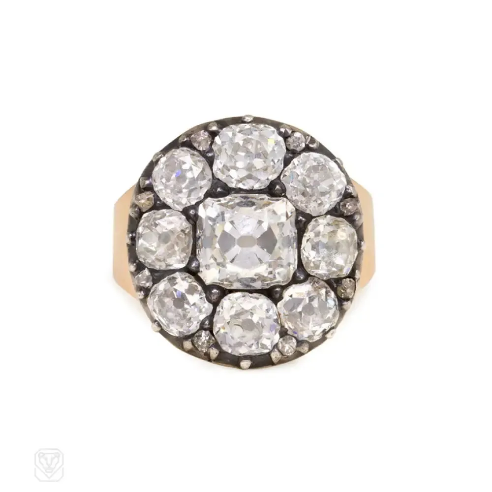 Antique old mine cut diamond mourning ring