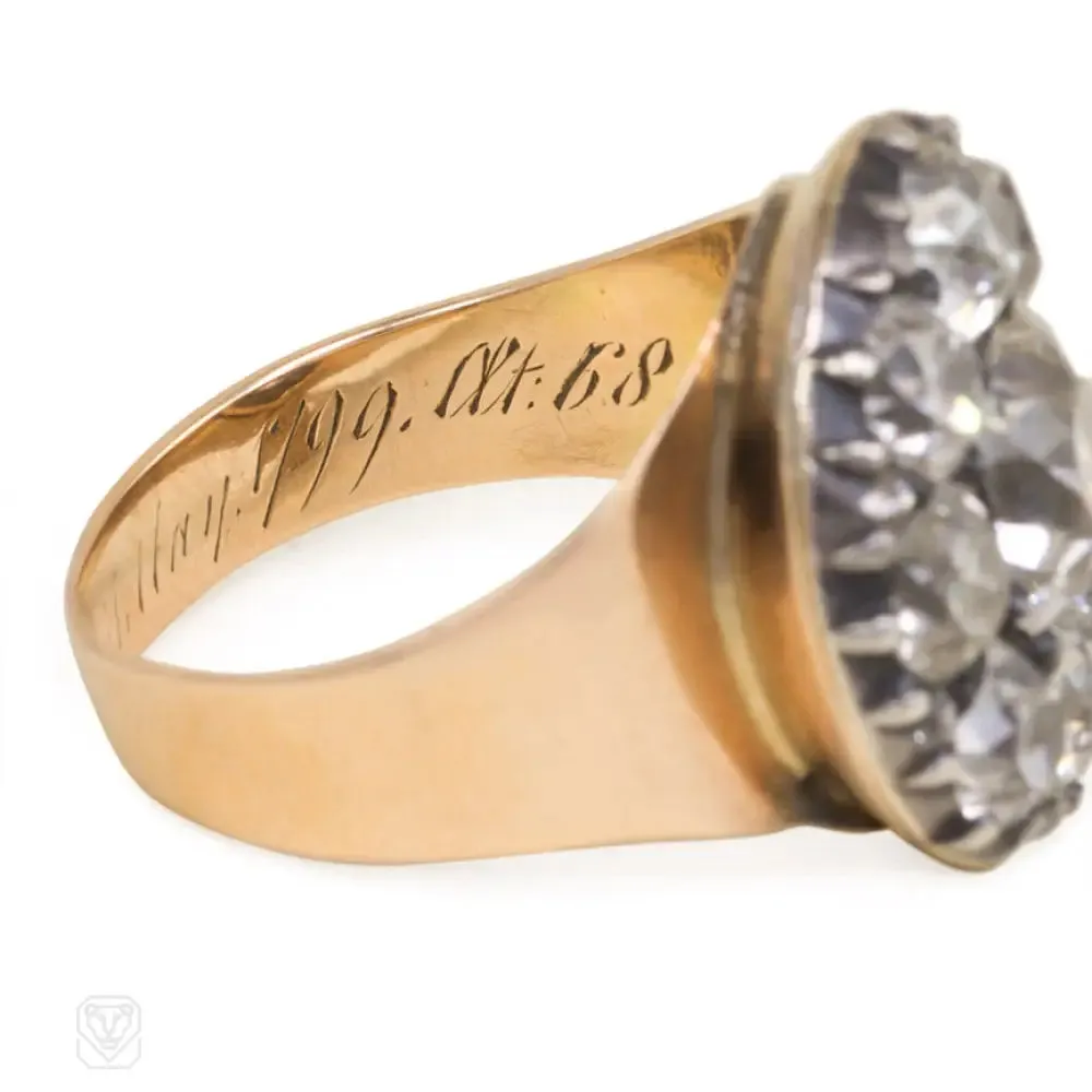 Antique old mine cut diamond mourning ring