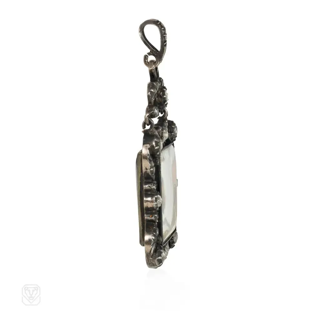 Antique rose cut diamond and carved crystal locket