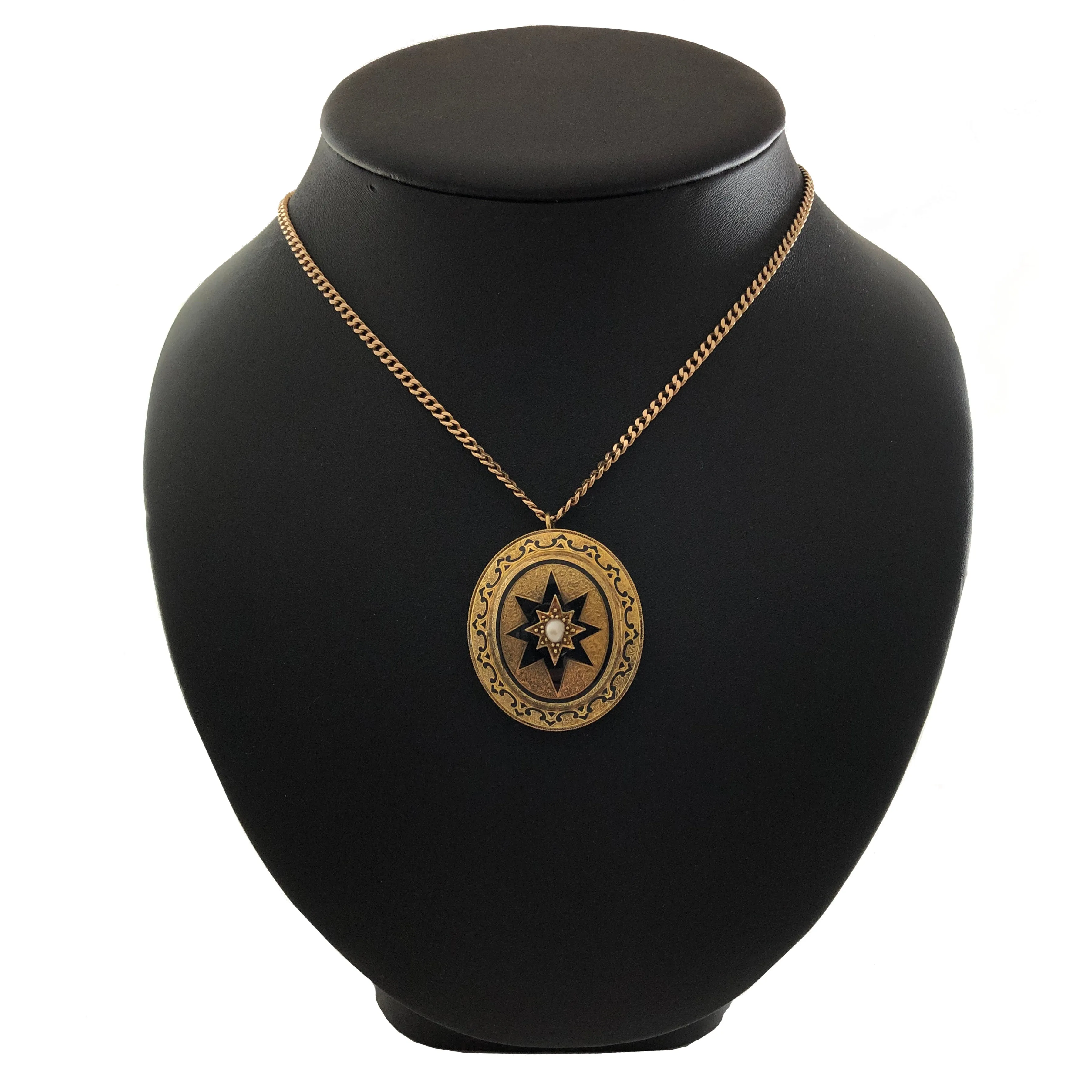 Antique Victorian Enamel and Pearl 18K Yellow Gold Mourning Locket