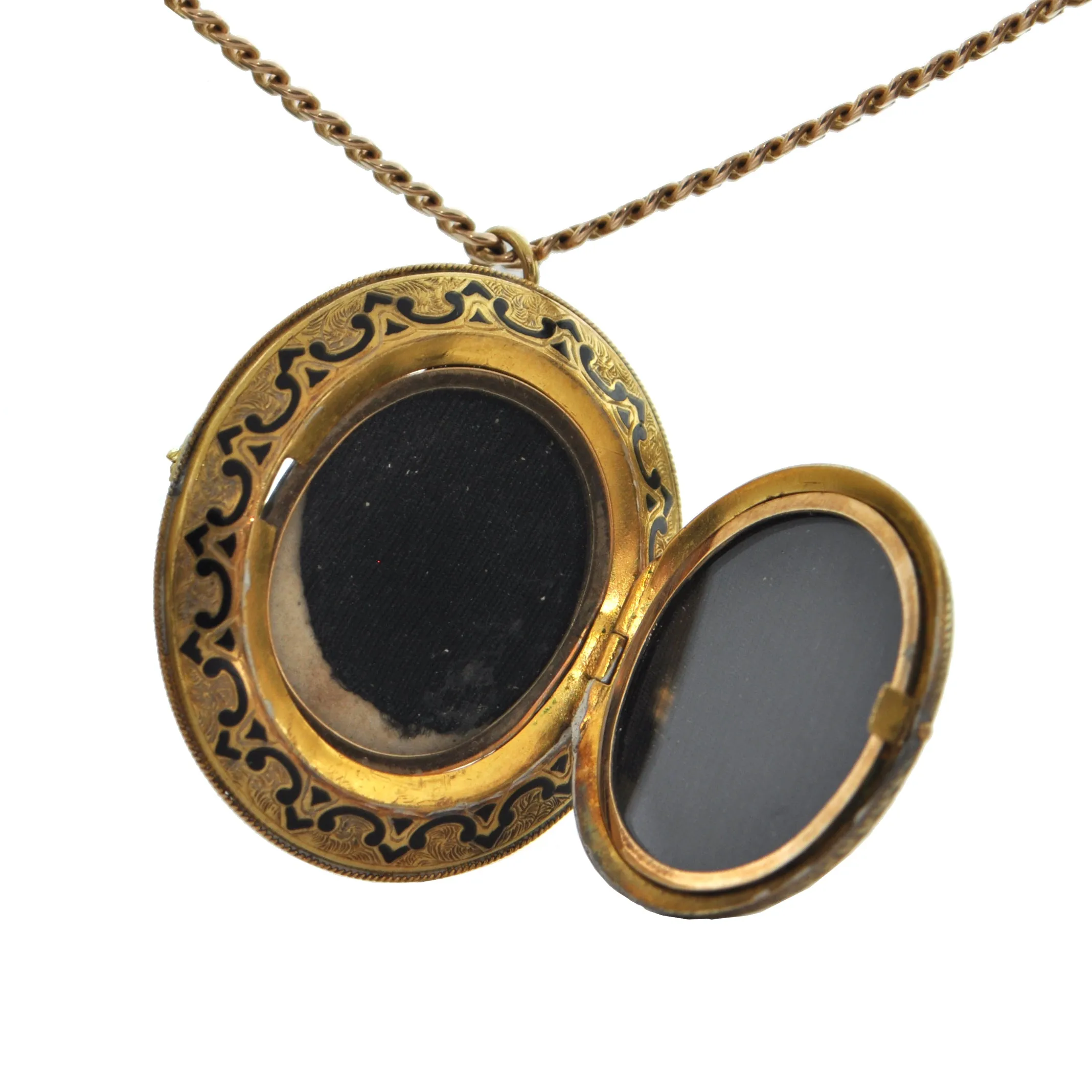 Antique Victorian Enamel and Pearl 18K Yellow Gold Mourning Locket
