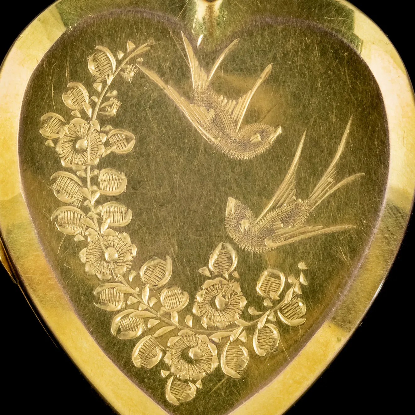 Antique Victorian Heart Locket 9Ct Gold Back And Front Swallow Forget Me Not Circa 1860