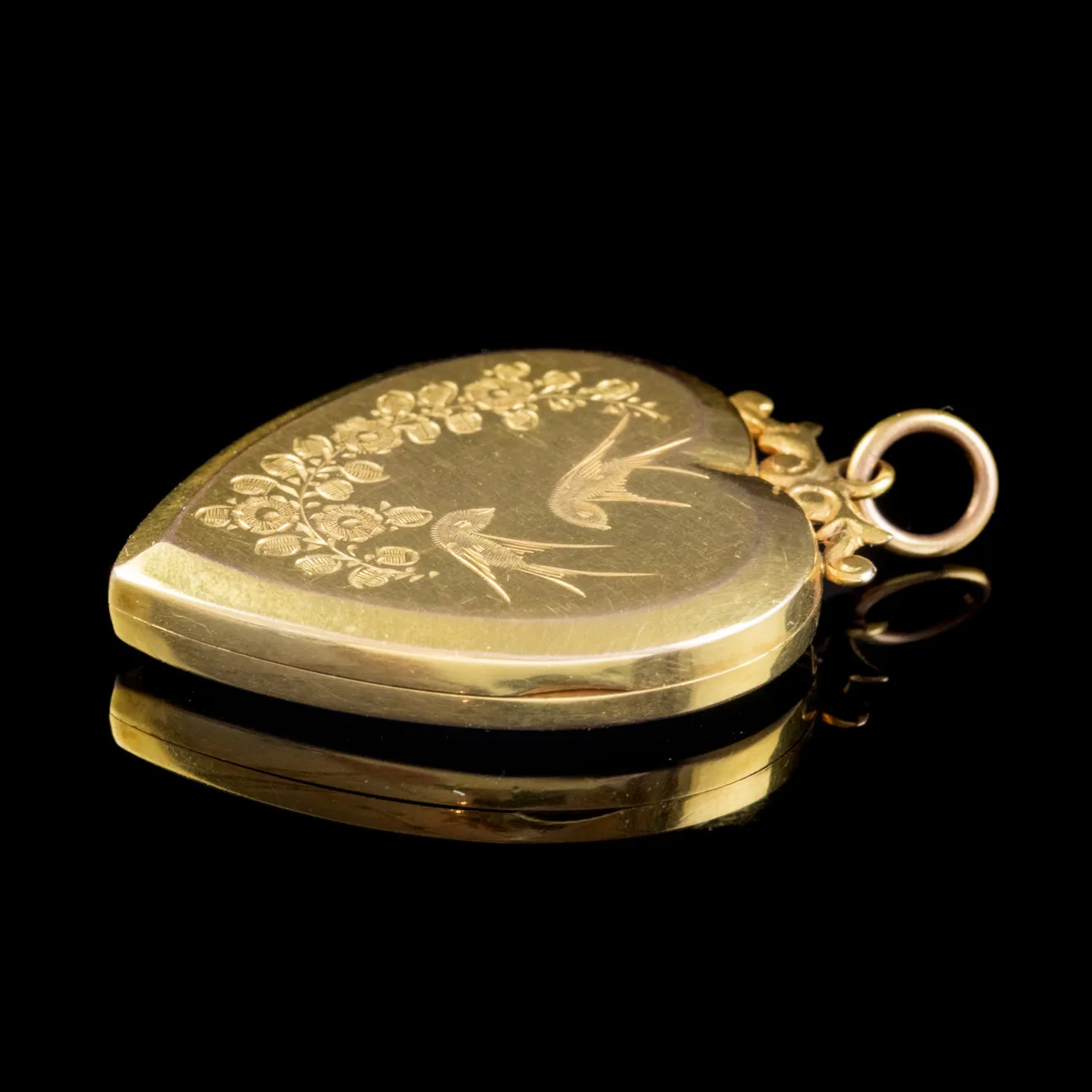 Antique Victorian Heart Locket 9Ct Gold Back And Front Swallow Forget Me Not Circa 1860