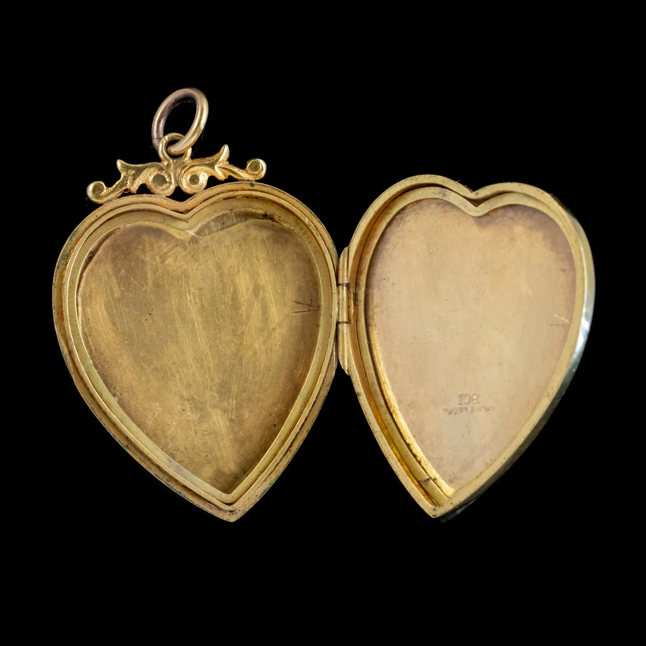 Antique Victorian Heart Locket 9Ct Gold Back And Front Swallow Forget Me Not Circa 1860