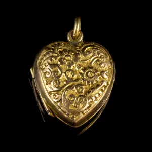 Antique Victorian Heart Locket 9Ct Gold Dated 1900