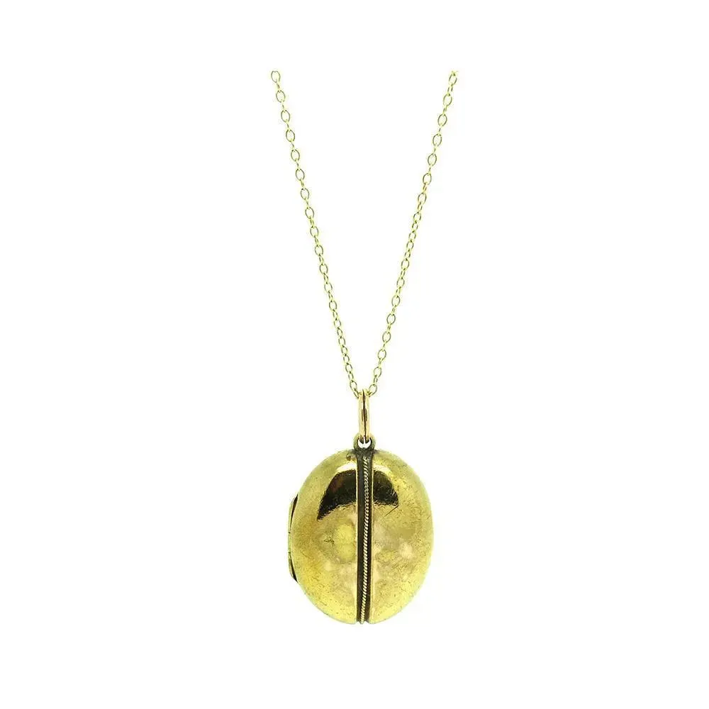 Antique Victorian Mourning Brass Coffee Bean Locket Necklace