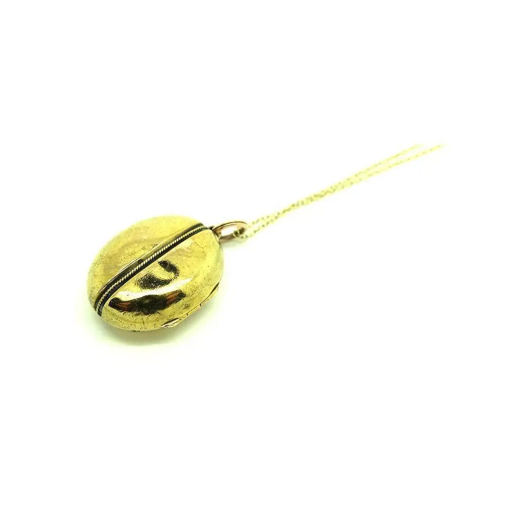 Antique Victorian Mourning Brass Coffee Bean Locket Necklace