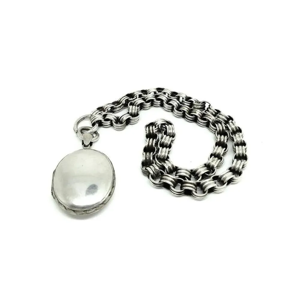 Antique Victorian Silver Locket and Collar Necklace