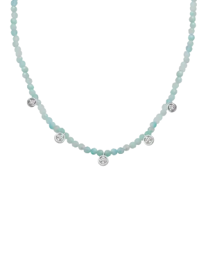 Apatite Gemstone & Five diamonds Necklace - 14K White Gold