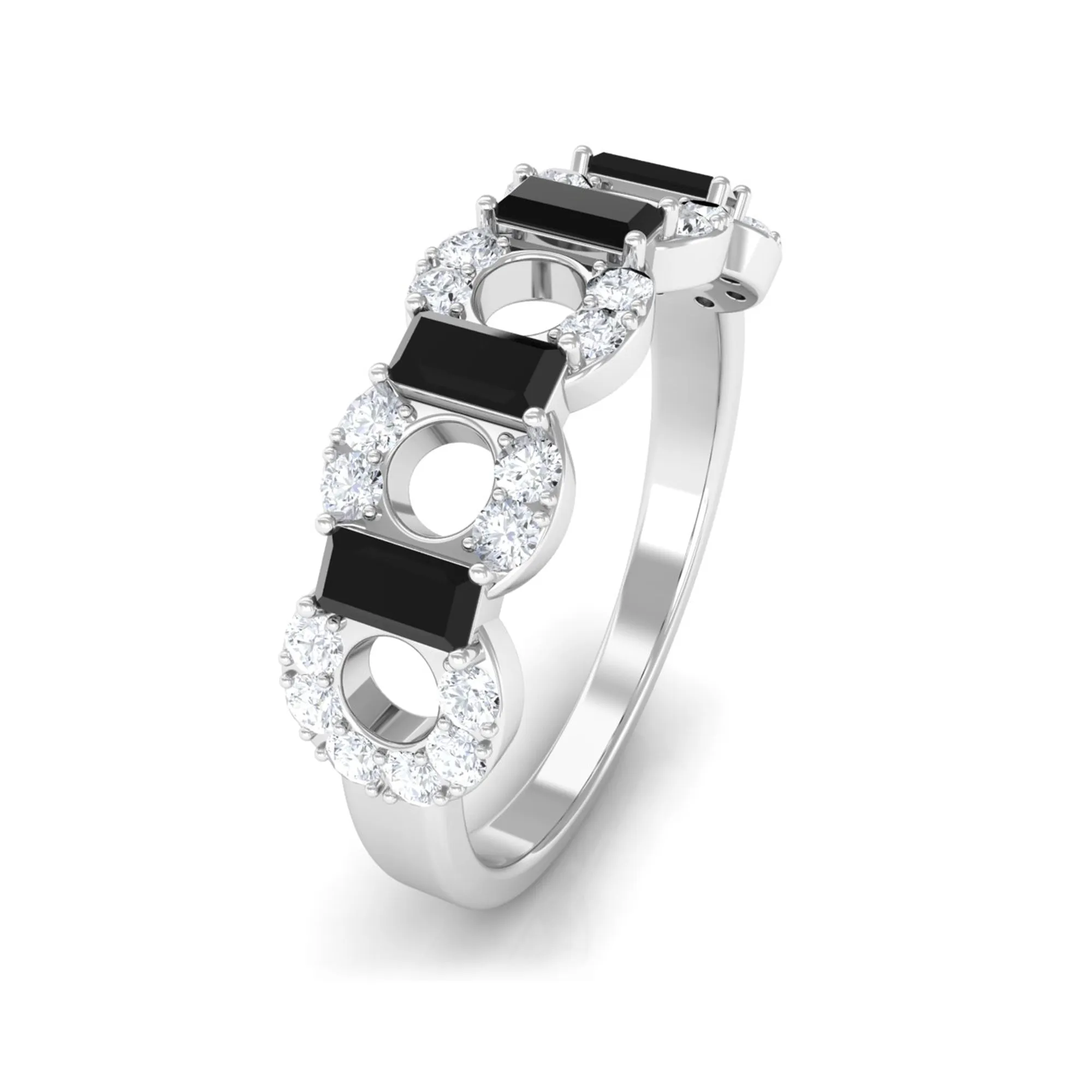 Art Deco Half Eternity Ring with Black Onyx and Diamond