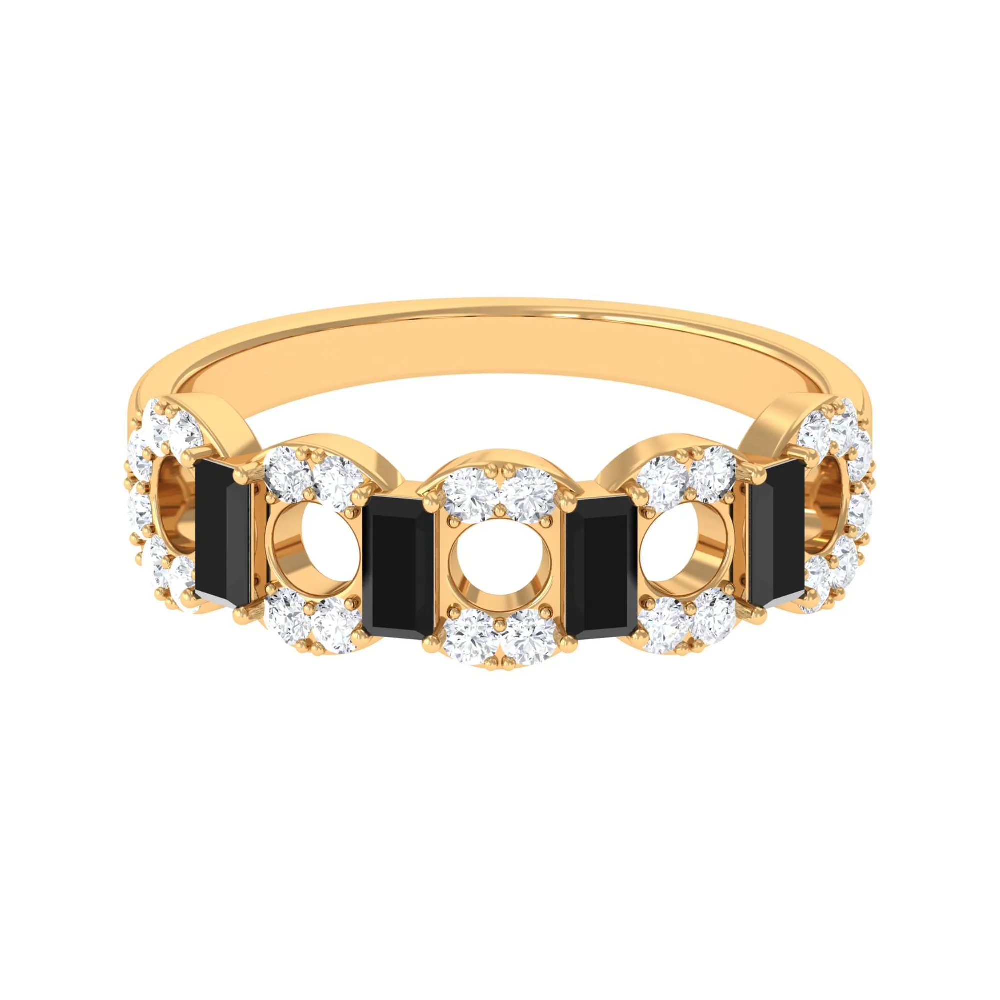 Art Deco Half Eternity Ring with Black Onyx and Diamond