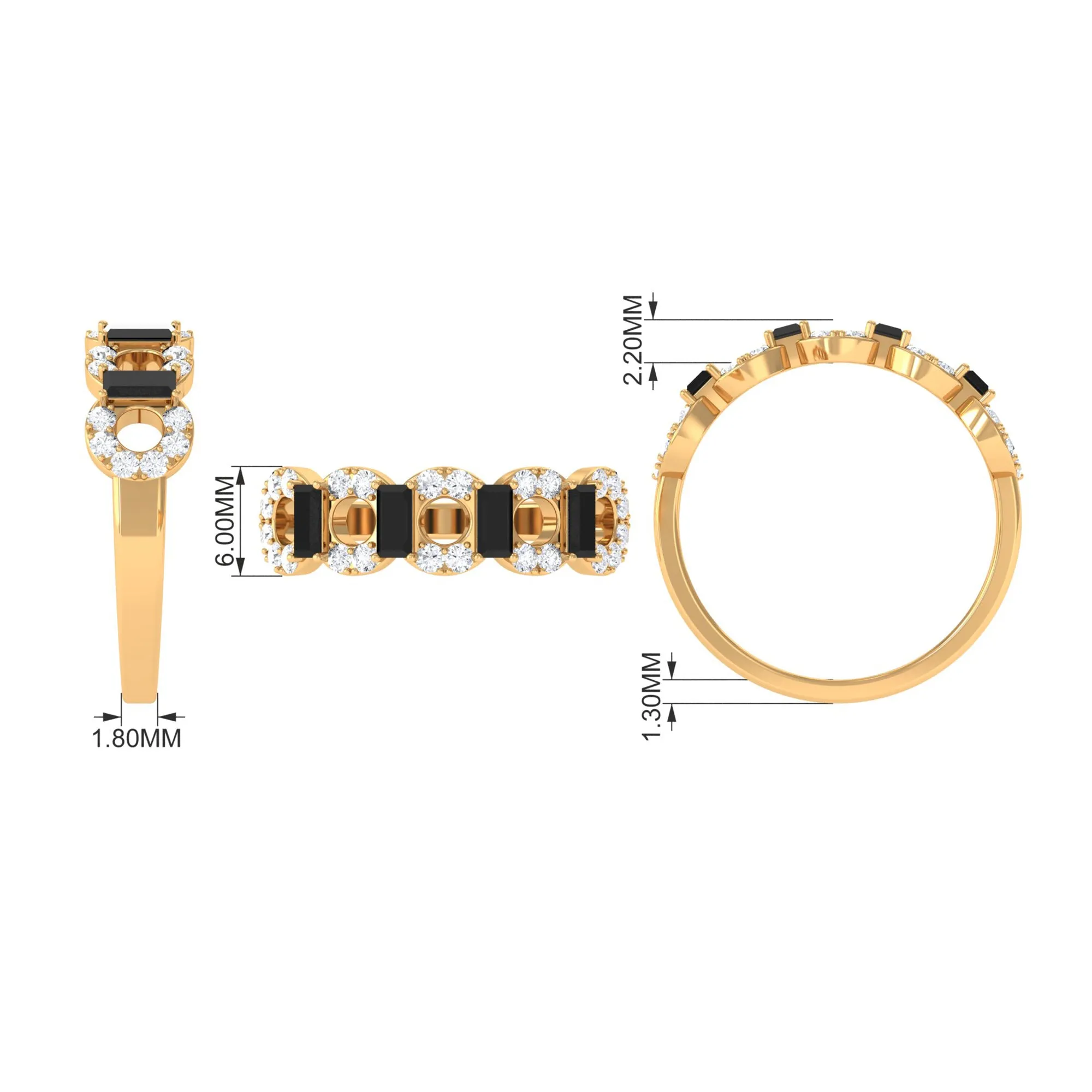 Art Deco Half Eternity Ring with Black Onyx and Diamond
