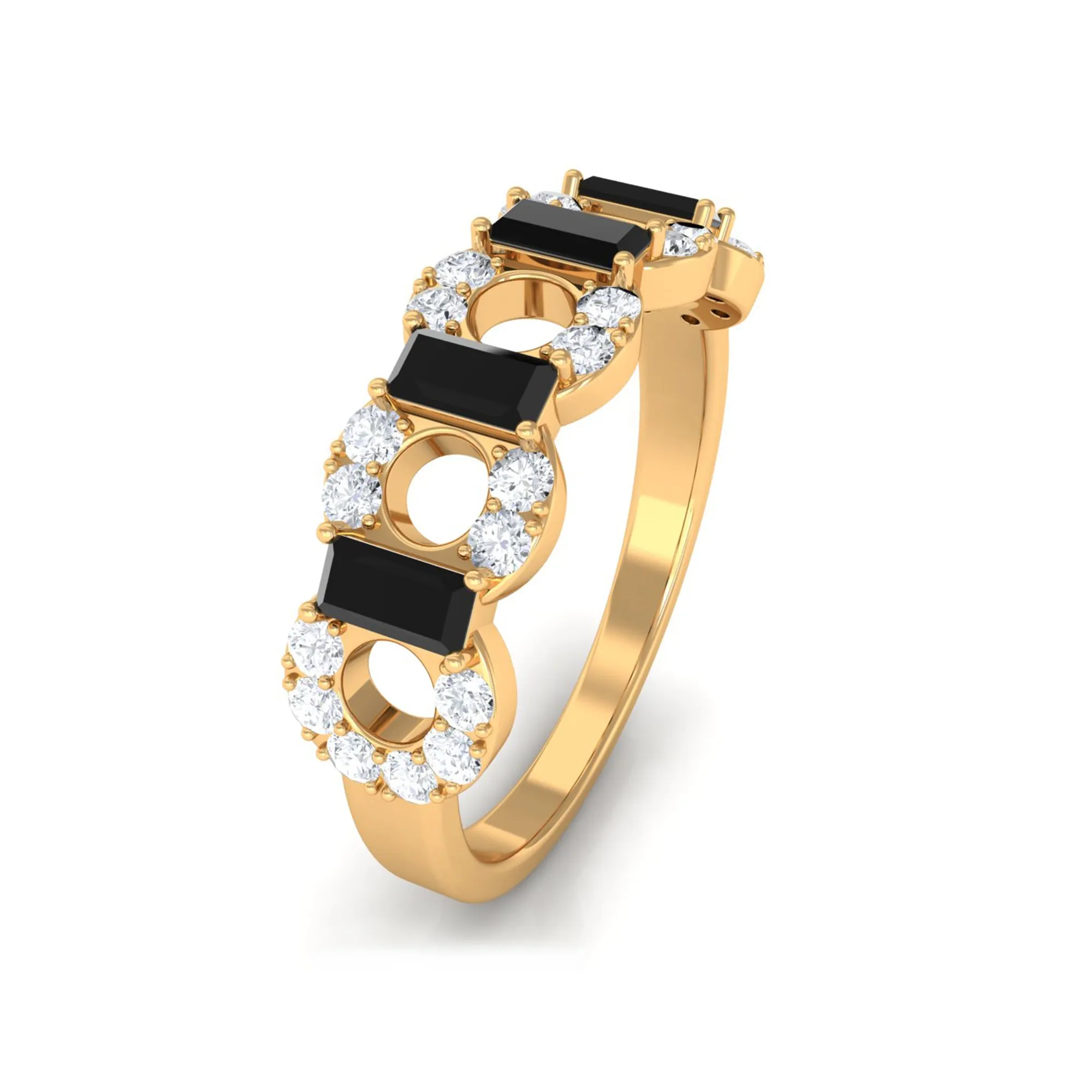 Art Deco Half Eternity Ring with Black Onyx and Diamond