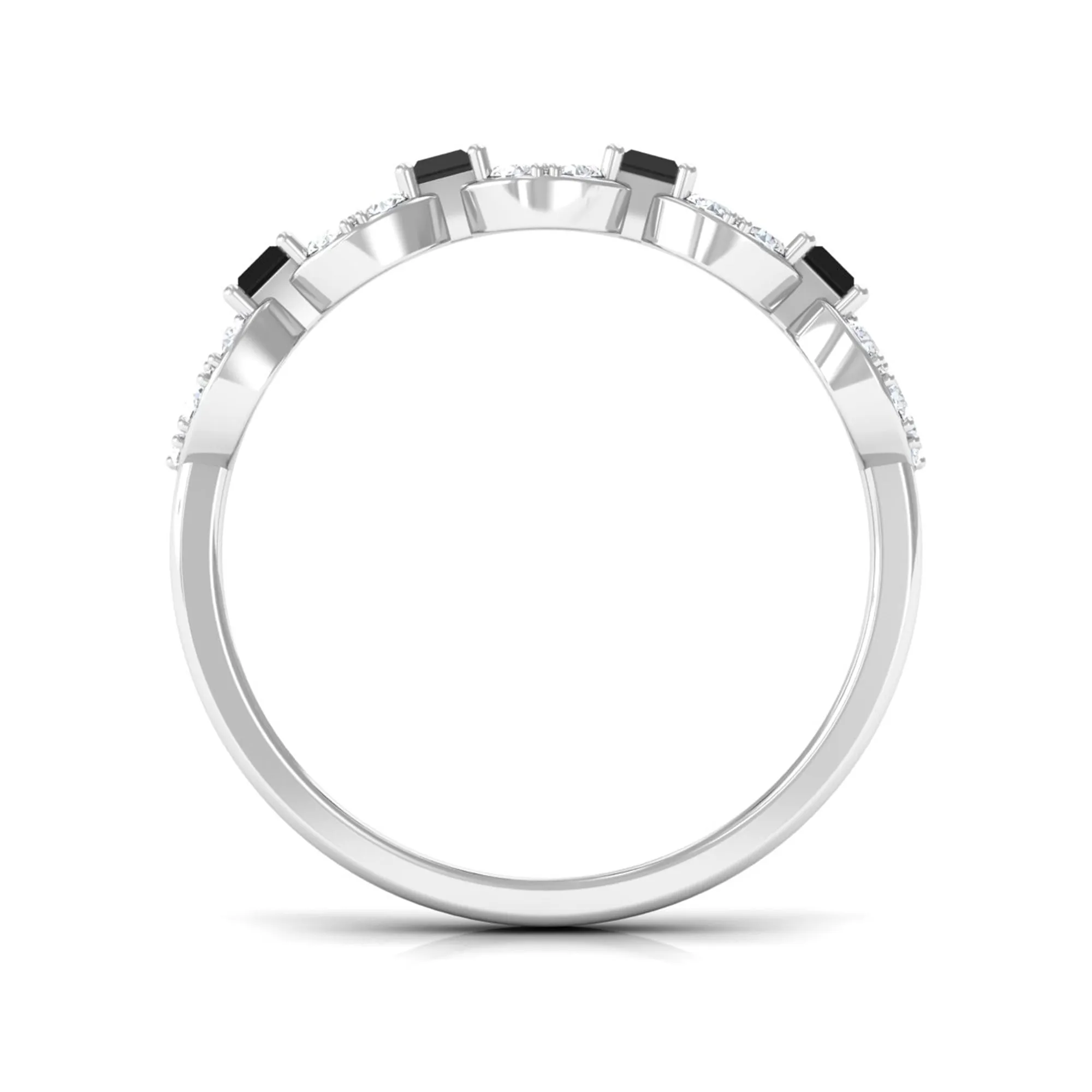 Art Deco Half Eternity Ring with Black Onyx and Diamond