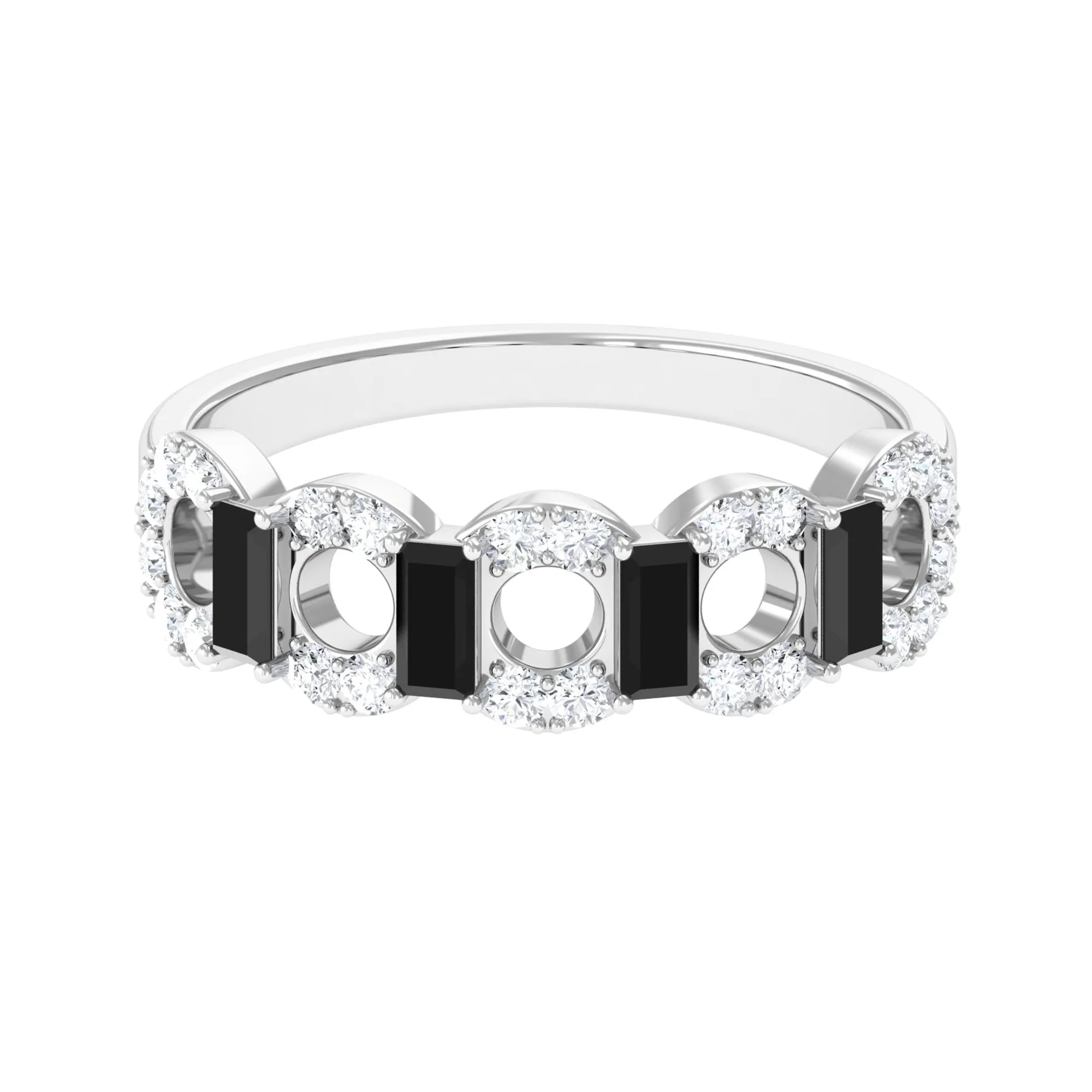 Art Deco Half Eternity Ring with Black Onyx and Diamond