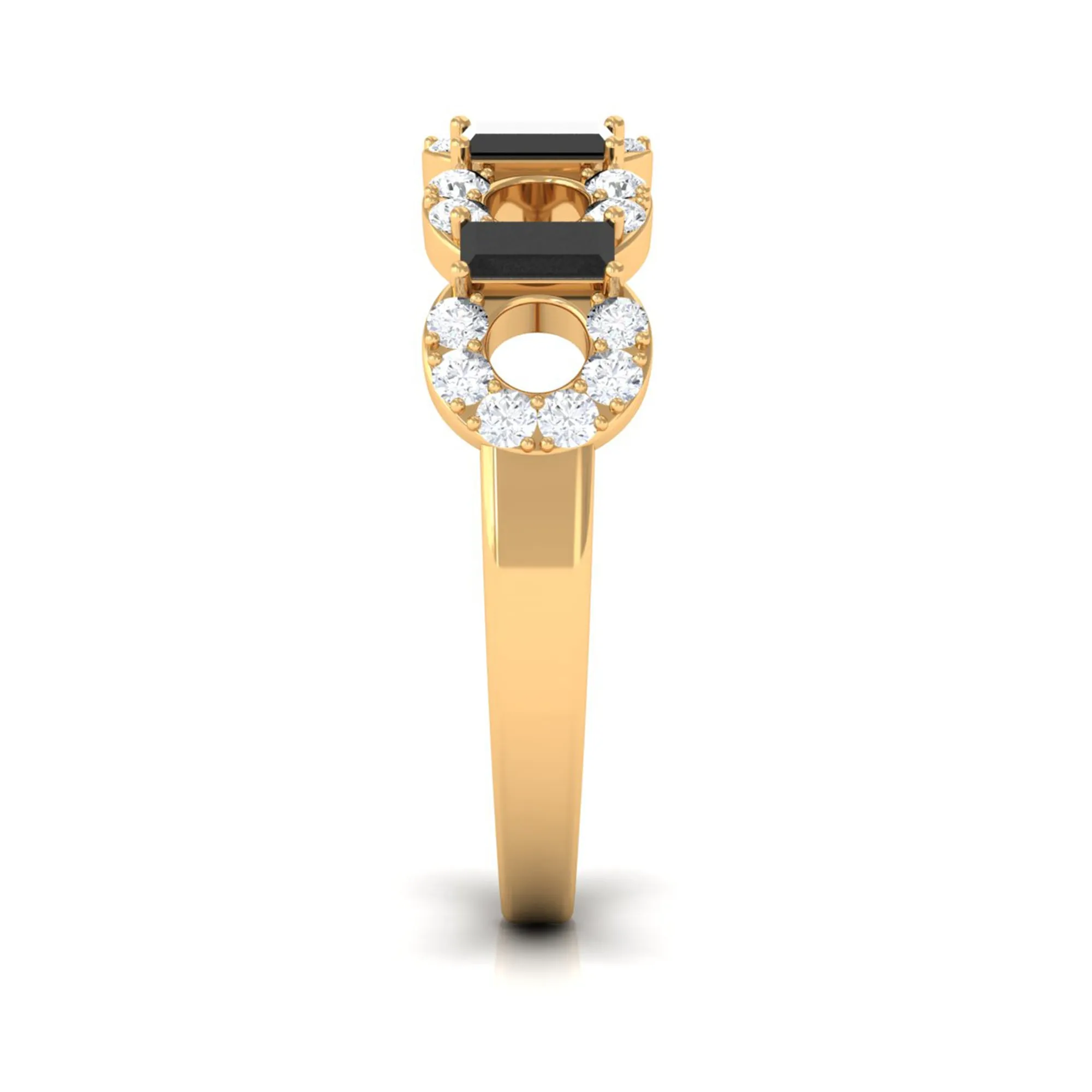 Art Deco Half Eternity Ring with Black Onyx and Diamond