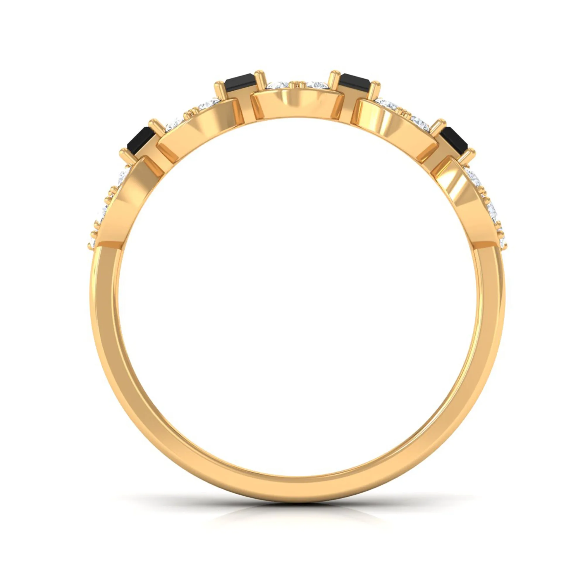 Art Deco Half Eternity Ring with Black Onyx and Diamond
