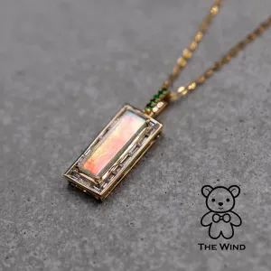 Baguette Diamond Invisible Setting Australian Opal & Tsavorite Necklace 18k Yellow Gold