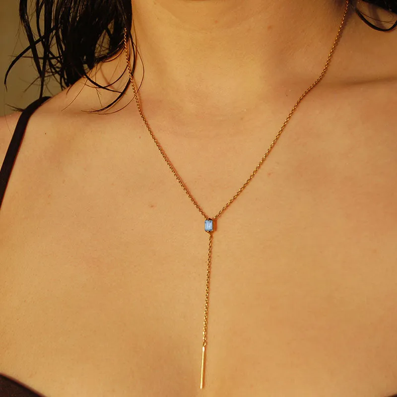 Baguette Lariat, Blue Topaz, Gold