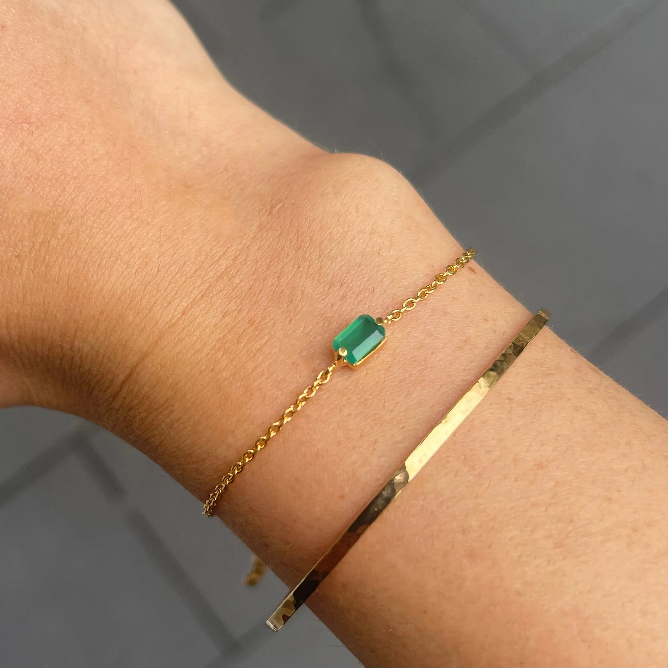 Baguette Mini Bracelet, Green Onyx, Silver