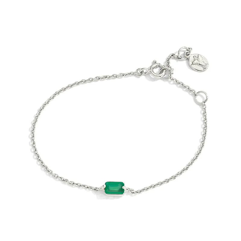Baguette Mini Bracelet, Green Onyx, Silver