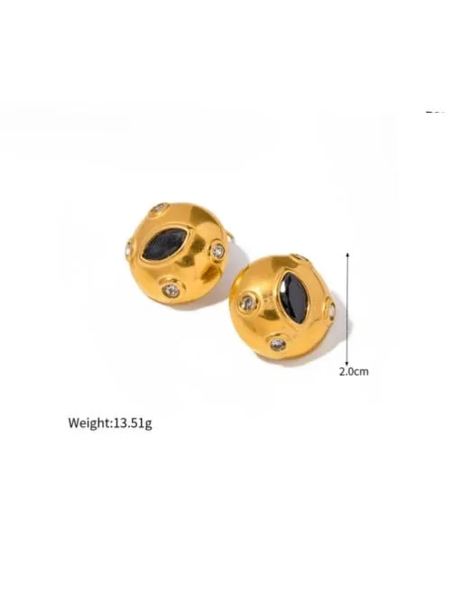 Ball Earrings 18K Gold Plated Big Chunky Ball Earrings Center Cubic Zirconia Simulated Diamonds Onyx
