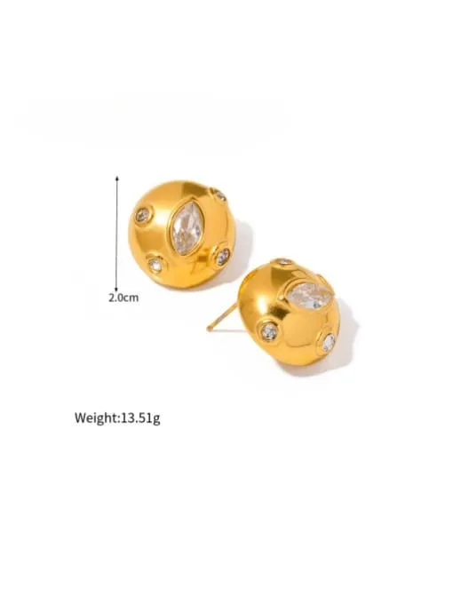 Ball Earrings 18K Gold Plated Big Chunky Ball Earrings Center Cubic Zirconia Simulated Diamonds Onyx