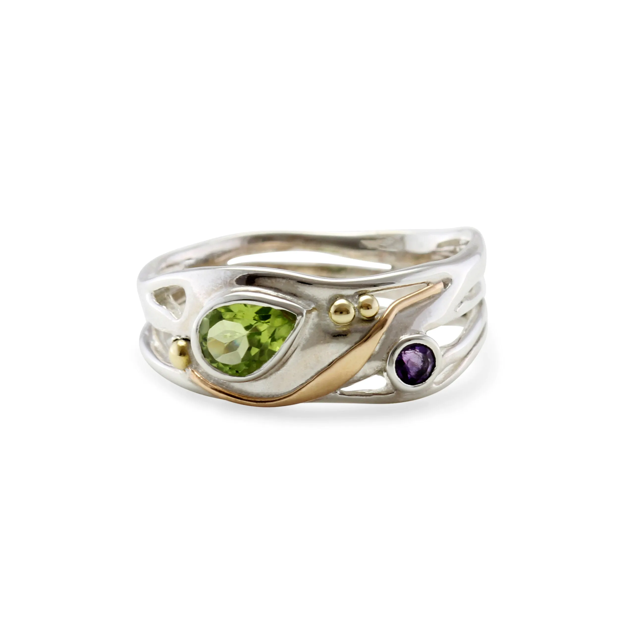 Banyan Sterling Silver Peridot and Amethyst Ring