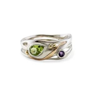 Banyan Sterling Silver Peridot and Amethyst Ring