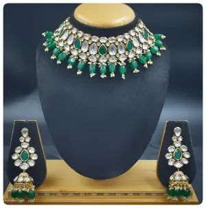 Big Kundan Green Choker Set with Jhumki 13964-1055