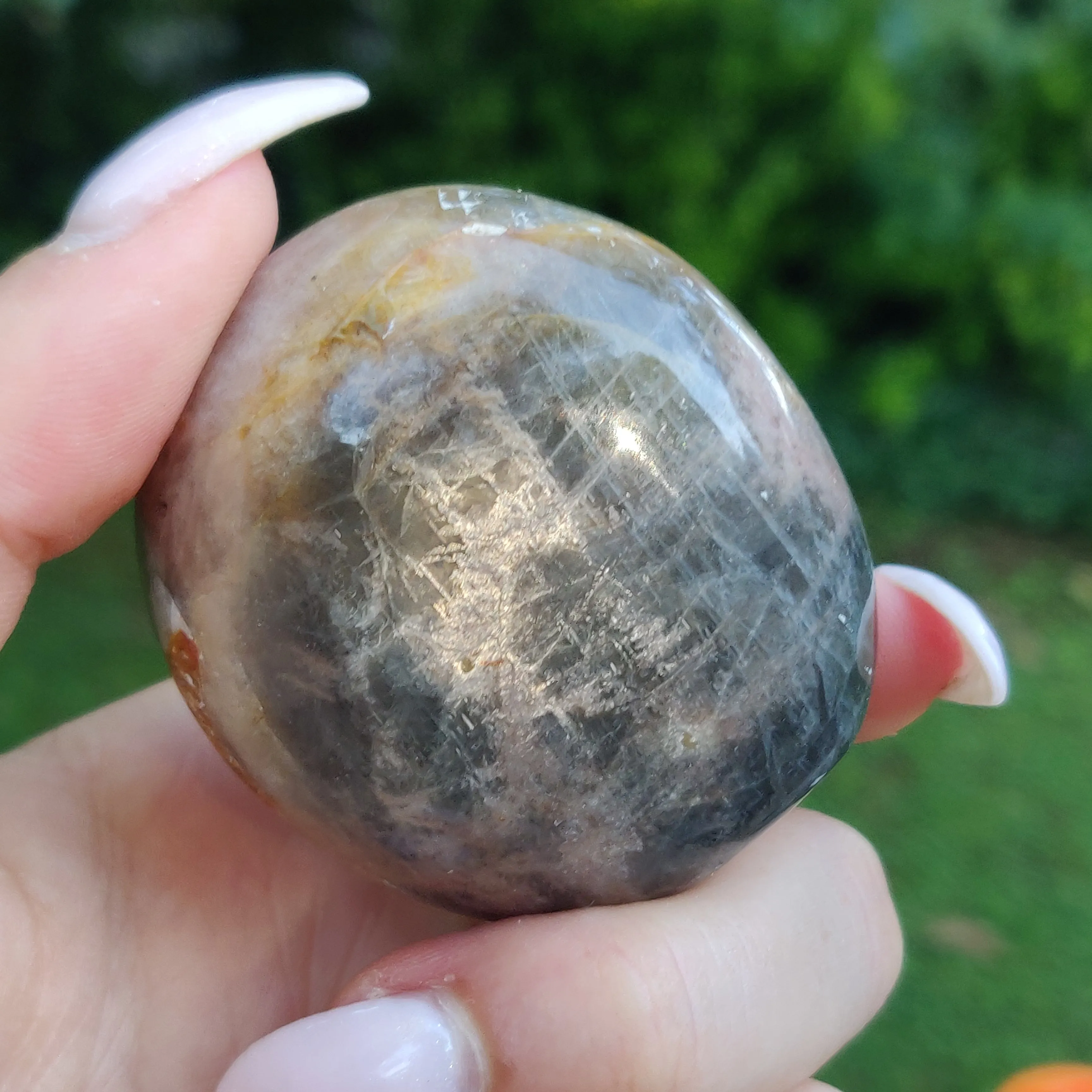 Black Moonstone Palm Stone, Flashy Black Moonstone (#21)