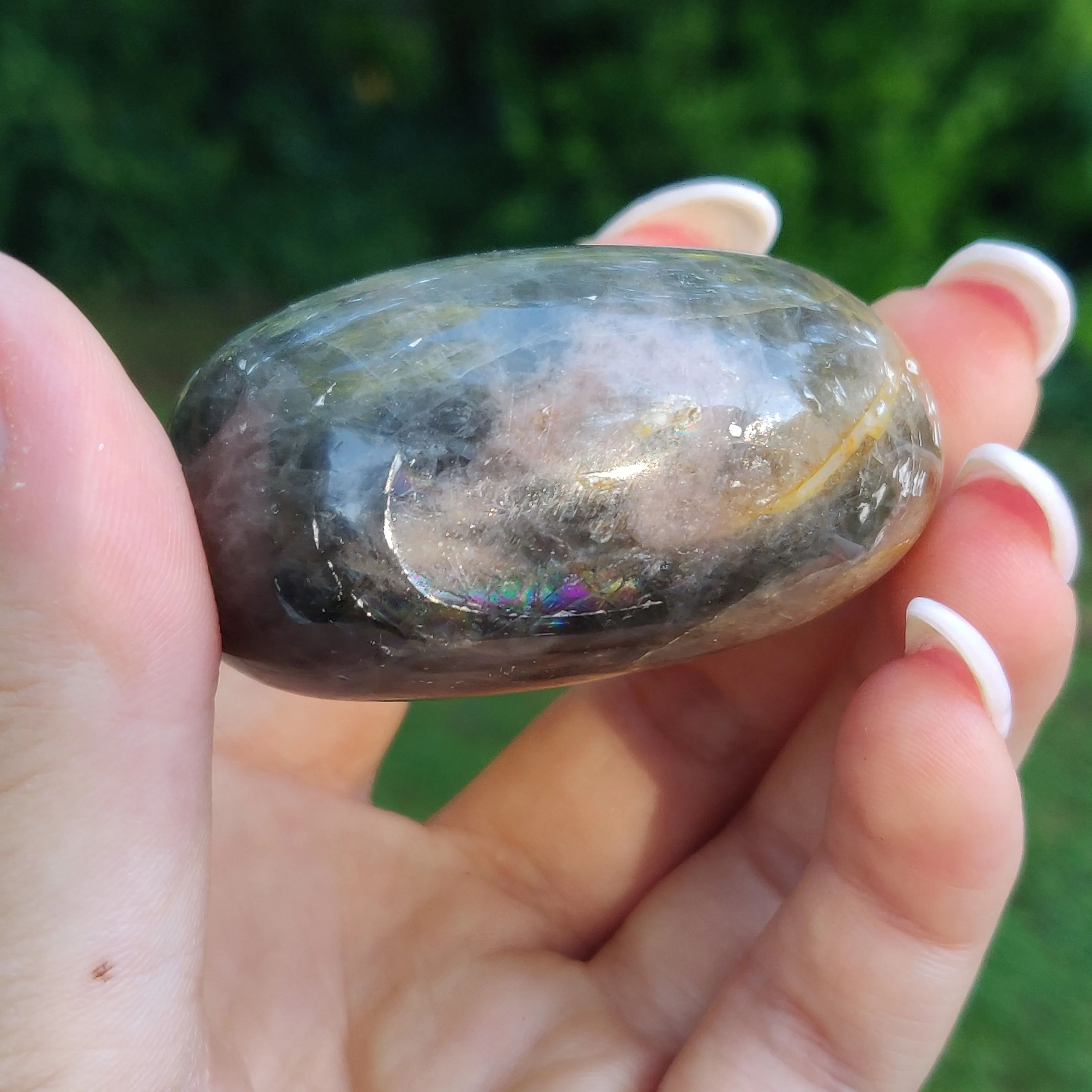 Black Moonstone Palm Stone, Flashy Black Moonstone (#21)
