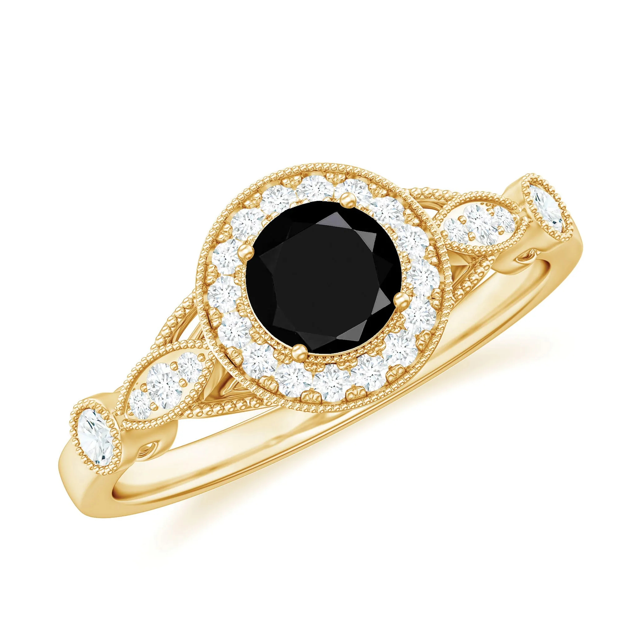 Black Onyx and Diamond Antique Style Engagement Ring in Gold