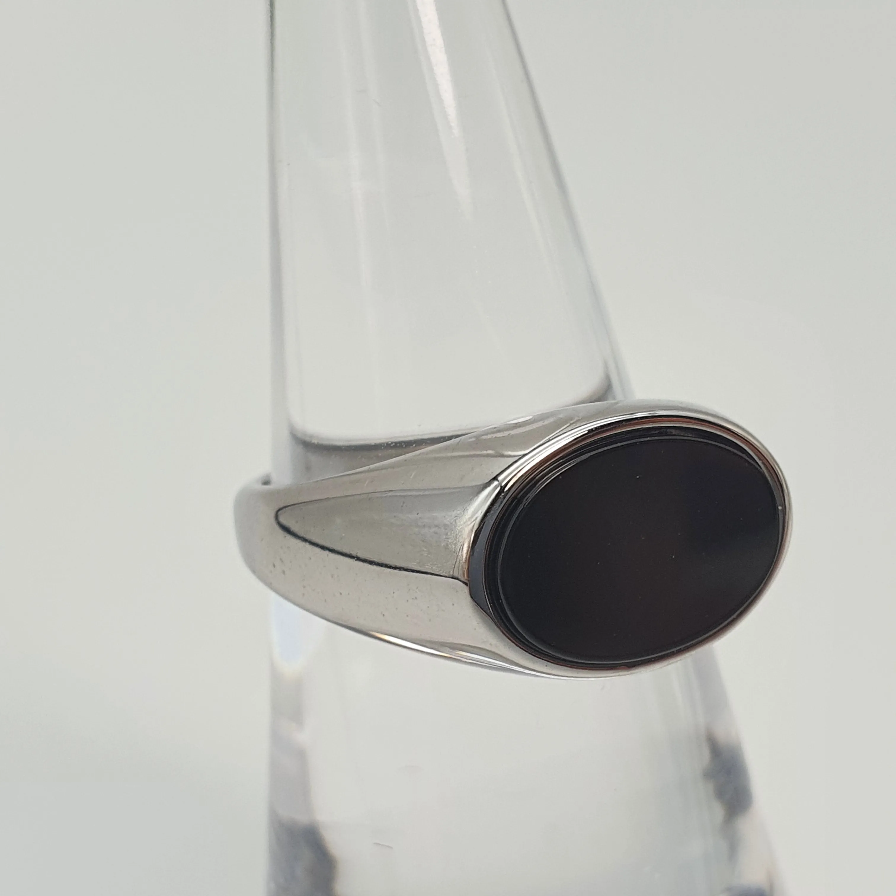 Black Oval Onyx Open Ring, Sterling Silver