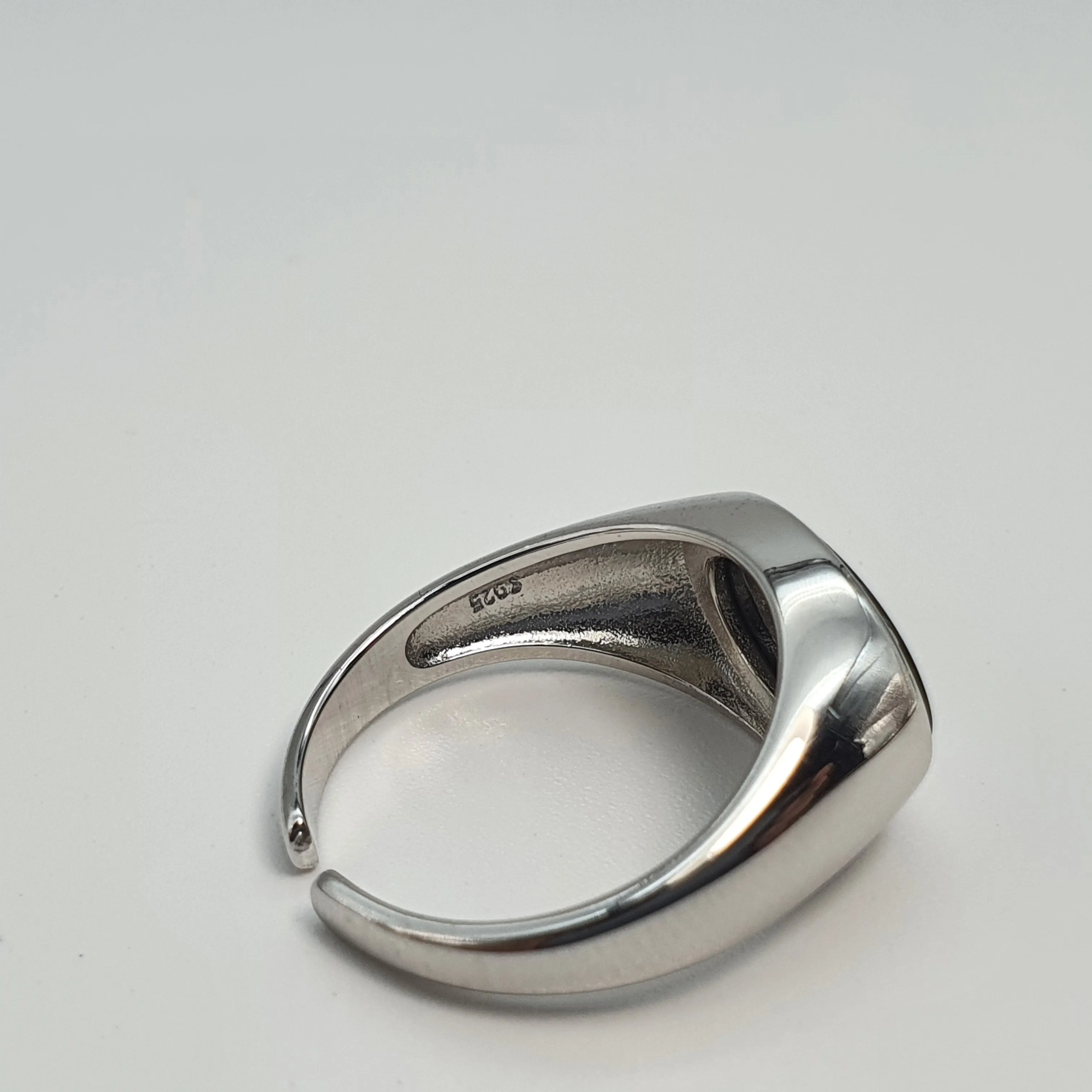 Black Oval Onyx Open Ring, Sterling Silver