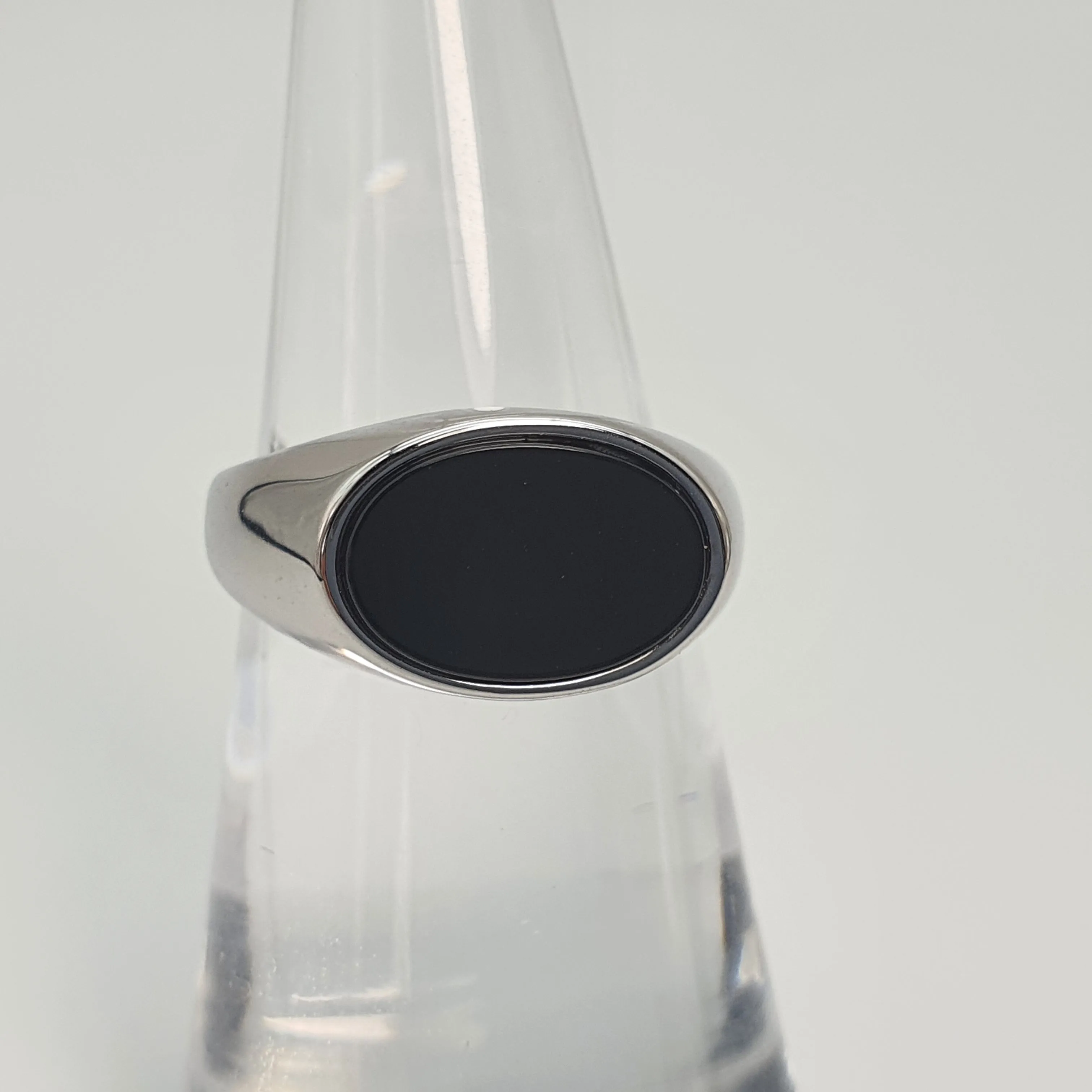 Black Oval Onyx Open Ring, Sterling Silver