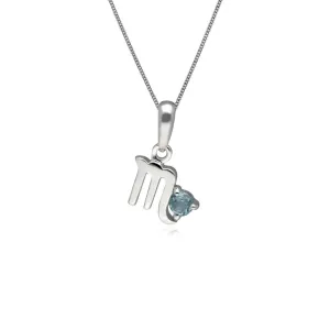 Blau Topas Scorpio Sternzeichen Anhänger in 9ct Weiß Gold