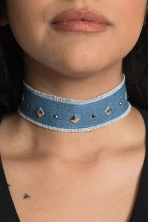 Bling Pyramids Denim Choker