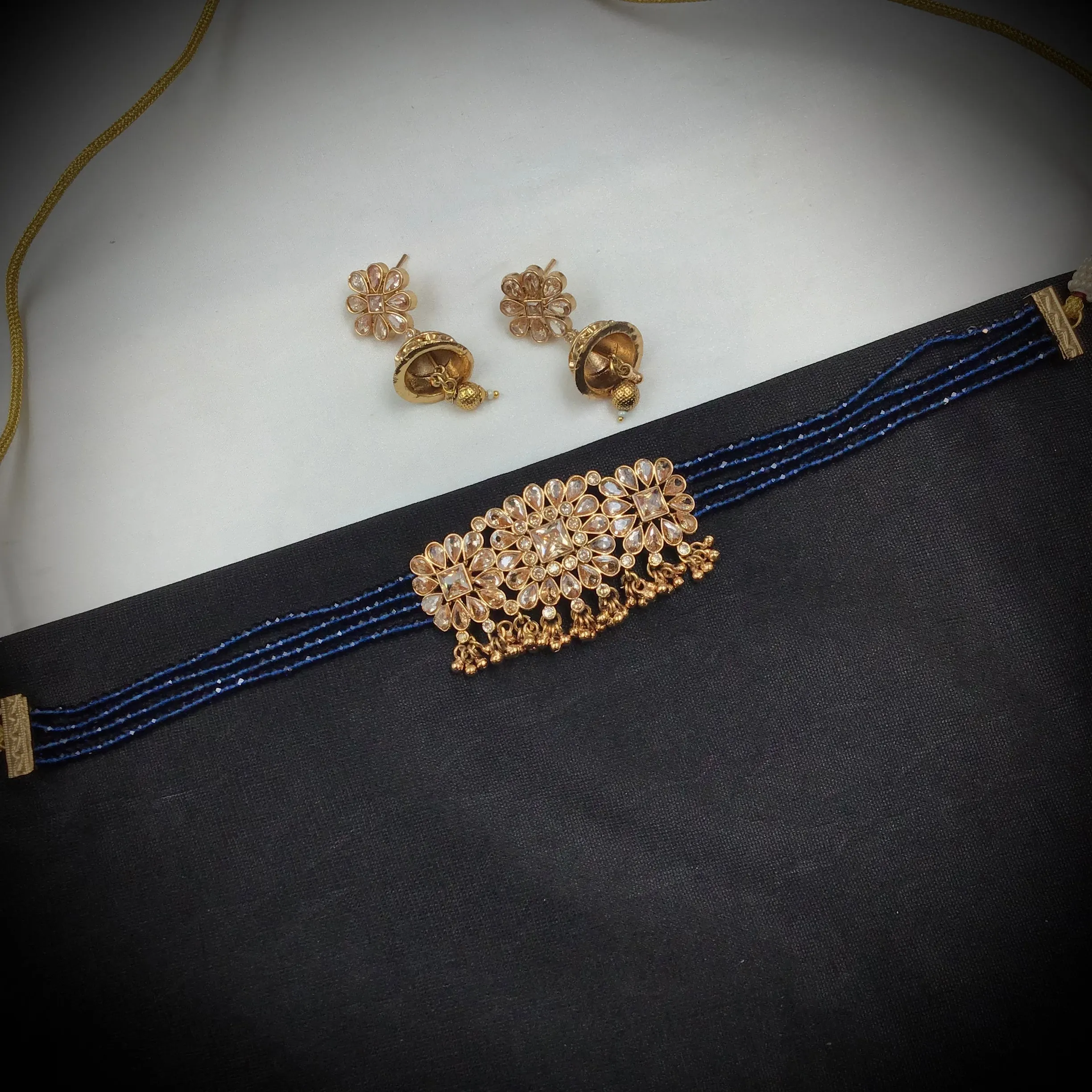 Blue Gold Look Necklace Set 17668-4850