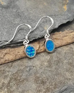 Blue Lily 8mm Syn Opal Oval Drop Earrings - SE480B