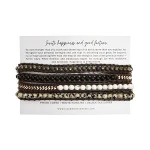 Bracelet Wrap - Pyrite, Onyx, White Howlite, Dalmatian Jasper