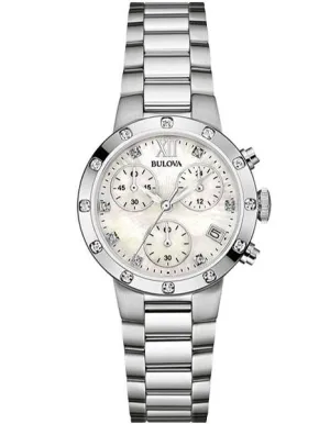 Bulova Ladies Diamond Chronograph - Mother of Pearl Dial - Steel Case & Bracelet
