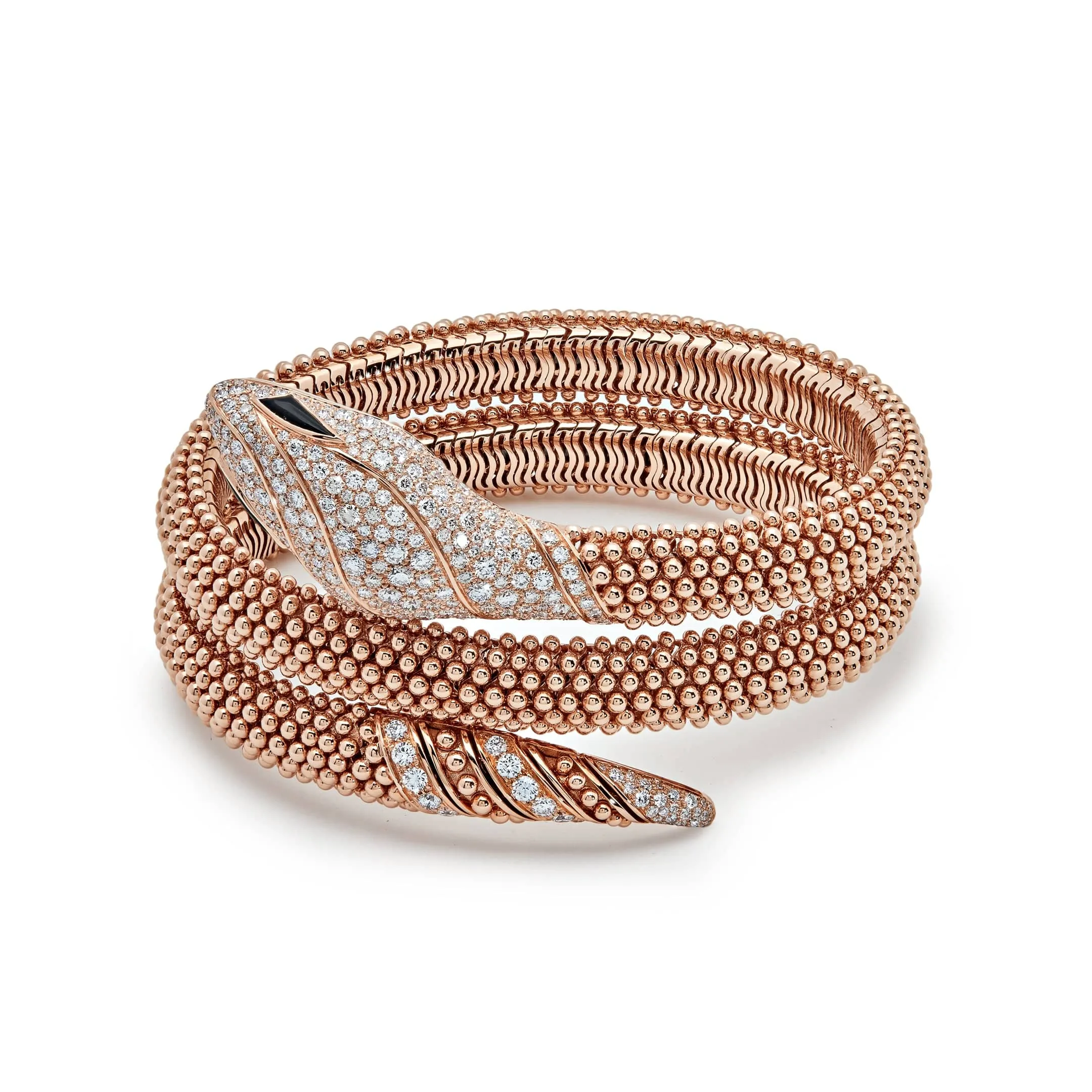 BVLGARI Serpenti Pallini Bracelet 358433 Rose Gold Pavé Diamonds Onyx