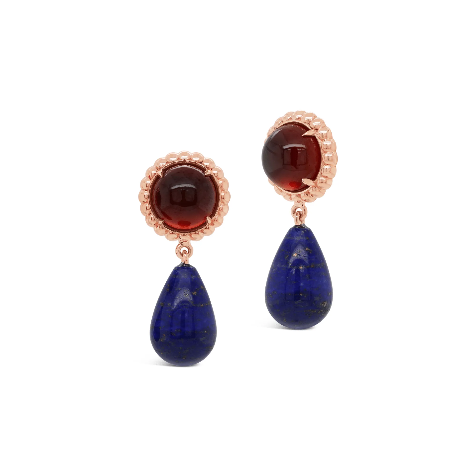 Cabochon Garnet & Lapis Briolette Drop Earrings