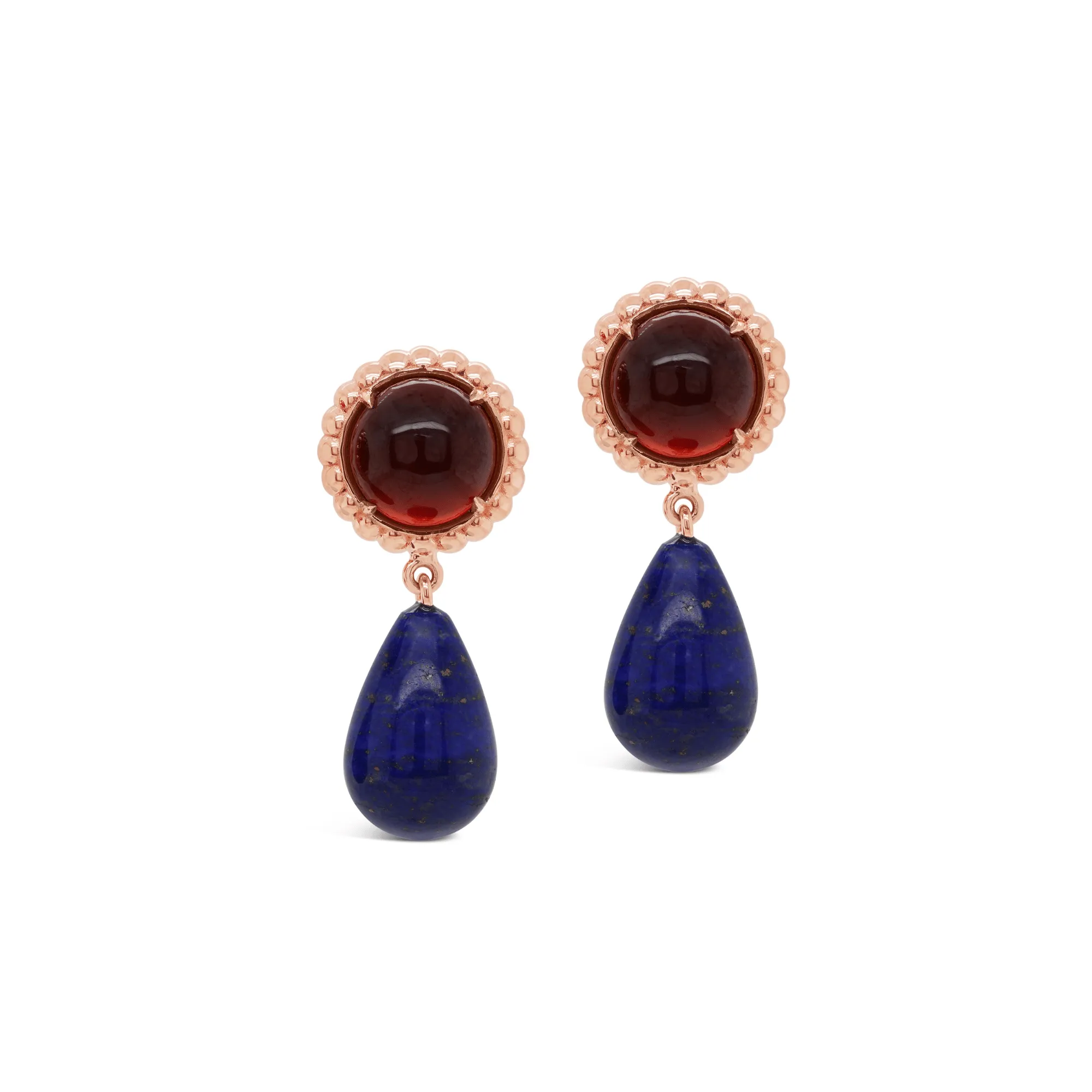 Cabochon Garnet & Lapis Briolette Drop Earrings